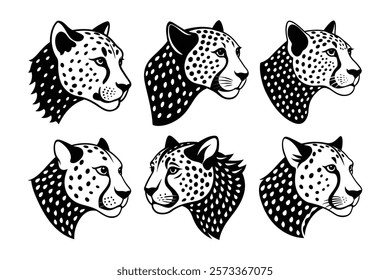 set of cheetah head side view vector illustration