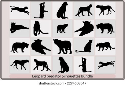 Set of cheetah or leopard in different angles and emotions in a cartoon style,Set of abstract silhouettes of leopards. Vector hand draw design,Abstract leopard pattern. Vector seamless texture. Trendy