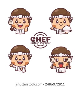 conjunto de diseño de personajes de dibujos animados de chef con diferentes poses y expresiones. Ilustración vectorial en estilo contorno