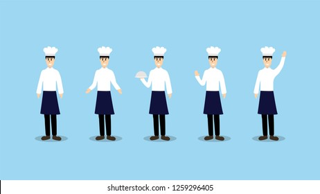 set of chef character on blue background