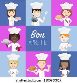 Set of chef characters with different accessories