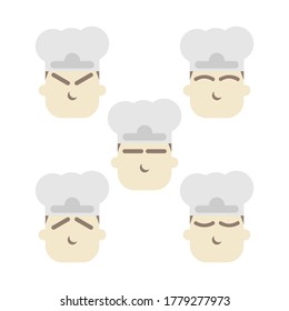 Set of chef characters. Sad, angry, indifferent, happy avatar user pic. Male profile icon