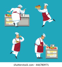 Set of chef characters. Vector illustration. 