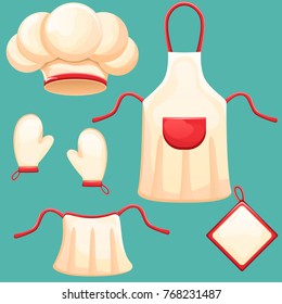 Set of chef clothes(apron, gloves, hat) isolated on white background