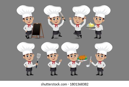 Set of chef with different poses