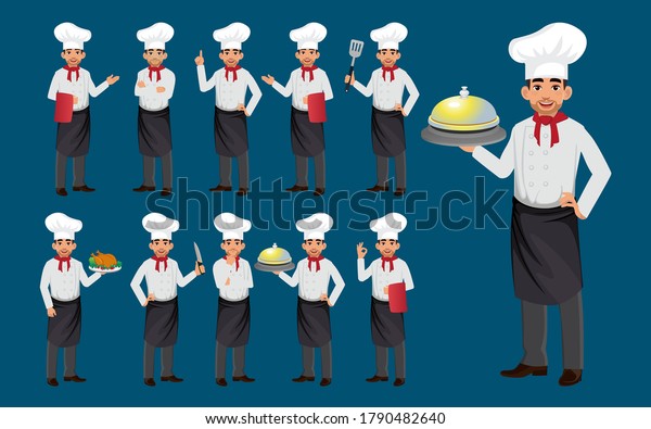 Set Chef Different Poses Stock Vector (Royalty Free) 1790482640 ...