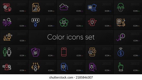 Set of Chef, Documents and Search flight line icons. Include Security app, Business report, Employee benefits icons. People talking, Natural linen, Cloudy weather web elements. Vector