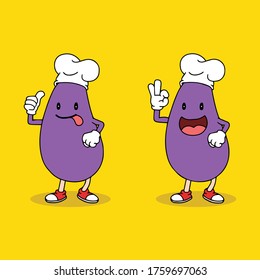 set chef eggplant mascot vector illustration