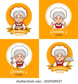 Set of chef grandma  for restaurant and homemade culinary logo cartoon vector illustration