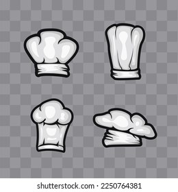 Set Chef hat cartoon element vector with transparent background. restaurant chef cap, uniform chef, kitchen toque illustration