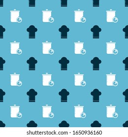 Set Chef hat  and Cooking pot and kitchen timer  on seamless pattern. Vector