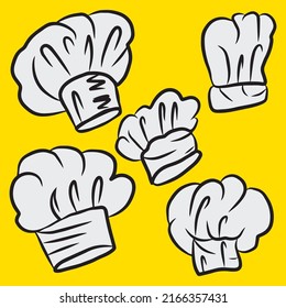 set of chef hat doodles isolated on white background. doodles element
