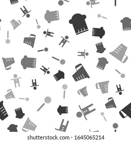 Set Chef hat , Holiday gingerbread man cookie , Measuring cup and Strainer spoon  on seamless pattern. Vector