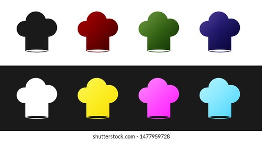 Set Chef hat icon isolated on black and white background. Cooking symbol. Cooks hat.  Vector Illustration