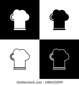 Set Chef hat icon isolated on black and white background. Cooking symbol. Cooks hat.  Vector Illustration
