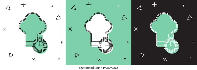 Set Chef hat icon isolated on white and green, black background. Cooking symbol. Cooks hat.  Vector