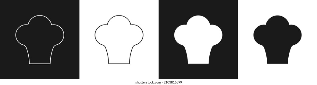 Ajuste el icono del sombrero Chef aislado en fondo blanco y negro. Símbolo de cocina. Cocina sombrero.  Vector