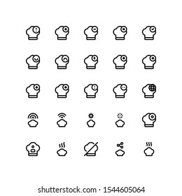 Set of chef hat, kitchen, restaurant, outline style icon - vector