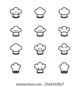 A Set Of chef hat line art Vector Illustration, cook, hats, caps, master chef, dish