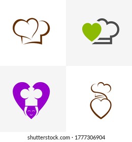 Juego de Sombrero de Chef con Logotipo de Amor Vector de Plantilla de Diseño, Símbolo de Icono, Conceptos de Diseño Creativo