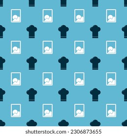 Set Chef hat and Picture landscape on seamless pattern. Vector