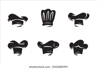 Set of chef hat silhouettes isolated on white background