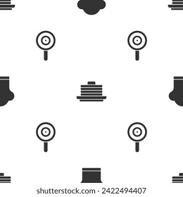 Set Chef hat, Stack of pancakes and Lollipop on seamless pattern. Vector
