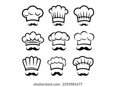 Set of Chef Hats with Mustaches, Ideal for Food Related Projects