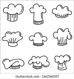 Set of chef hats. Vector black hat chef cook on a white background.