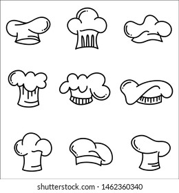 Set of chef hats. Vector black hat chef cook on a white background.
