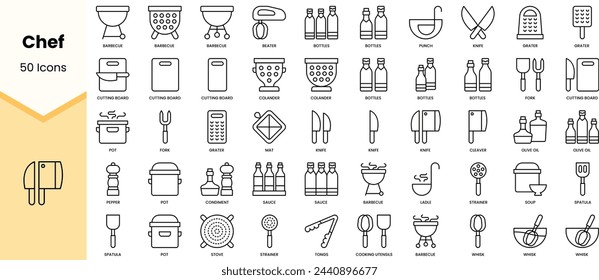 Set of chef icons. Simple line art style icons pack. Vector illustration