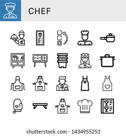 Set of chef icons such as Chef, Waiter, Menu, Cooking pot, Buffet, Pots, Hostess, Pot, Apron, Oven mitt, Breakfast tray, Chef hat ,