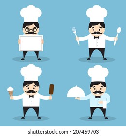 Set of chef icons. Vector illustration. Flat design