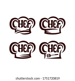Juego de letras del chef con el vector del logotipo del sombrero del chef. Tipografía del chef, plantilla de diseño del logo de estilo boceto.