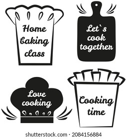 Set of chef logo design with modern concept. Hand writings about kitchen, food and cooking. Hand drawn letterings in simple style, ink or pen outlines of chef s hat. Baking, cooking, culinary concept