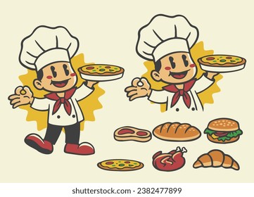 Set of Chef Mascot Logo Presenting the Food