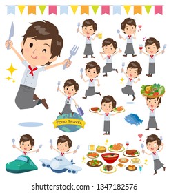A set of Chef men on food events.There are actions that have a fork and a spoon and are having fun.It's vector art so it's easy to edit.
