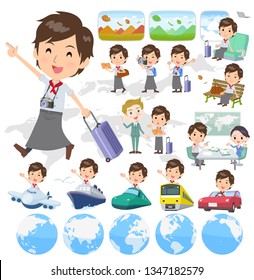A set of Chef men on travel.There are also vehicles such as boats and airplanes.It's vector art so it's easy to edit.
