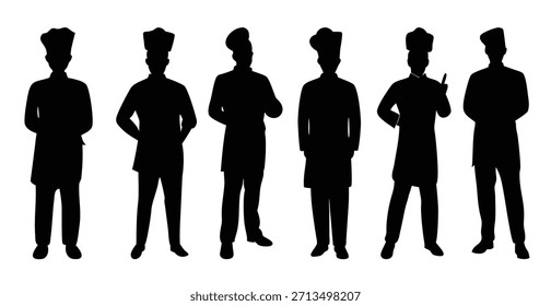 conjunto de ilustração de silhueta chef
