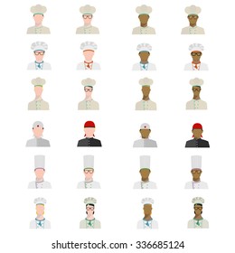 Set of chefs in different uniforms of different races in flat style