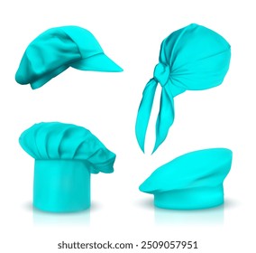 A set of chef's hats of turquoise color on a white background. Vector illustration