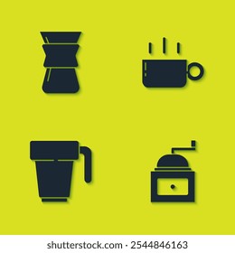 Set Chemex, molinillo de café manual, taza de café e icono. Vector