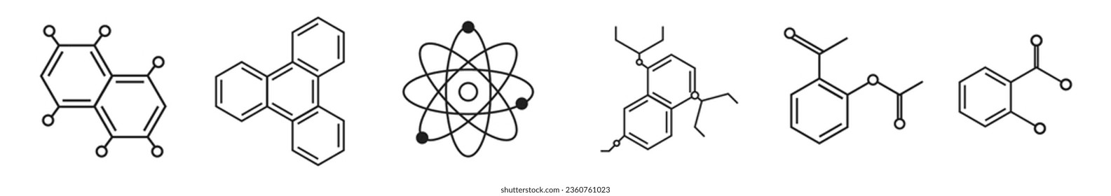 A set of chemical compounds. Structures of organic compounds. A set of chemistry related icons. Equation of some chemicals