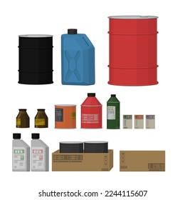 set of chemical container on white background