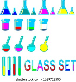 set of chemical dishes with solutions