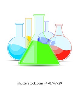 Set chemical flask, bottles, potions for Halloween and chemistry.