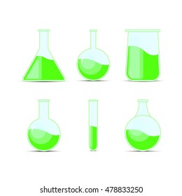 Set chemical flask, bottles, potions for Halloween and chemistry.