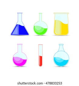 Set chemical flask, bottles, potions for Halloween and chemistry.