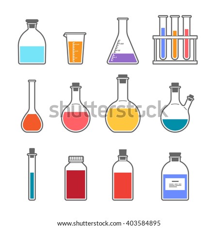 Set Chemical Flask Erlenmeyer Flask Distilling Stock Vector (Royalty