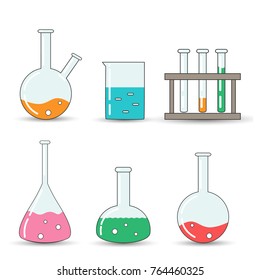 Set of chemical flasks icons. Vector illustration.